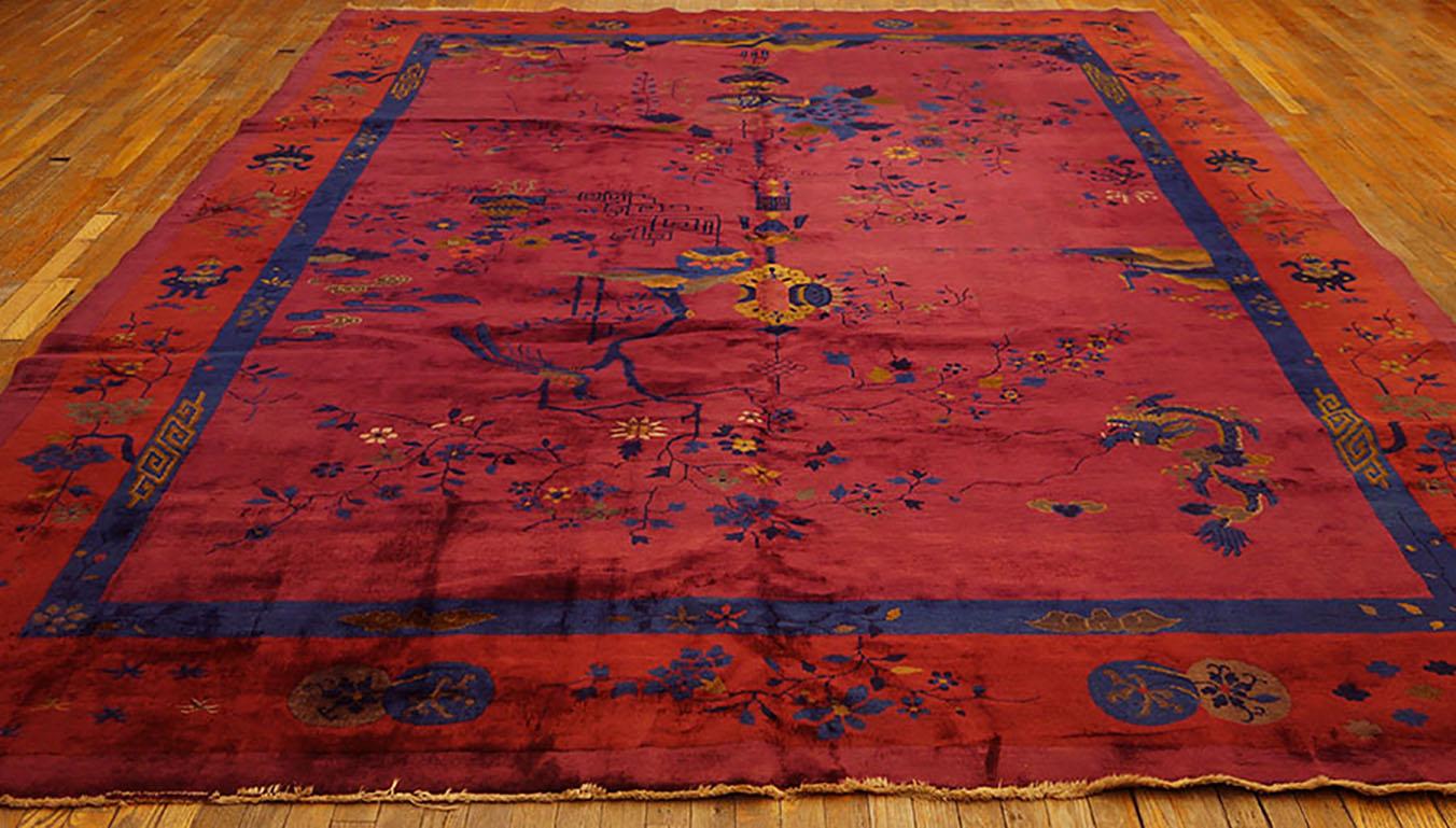 Hand-Knotted 1920s Chinese Art Deco Carpet ( 9'8