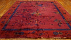 Wonderful Fuschia Color & Asymmetric Floral Design Antique Chinese Art Deco Rug