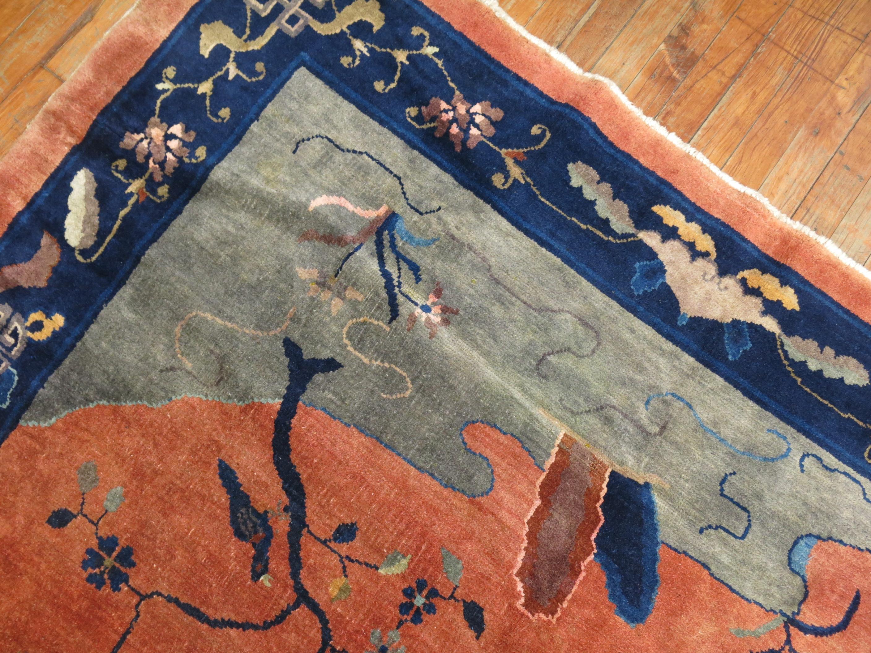 An authentic full pile condition, 20th century Chinese Art Deco intermediate size rug.