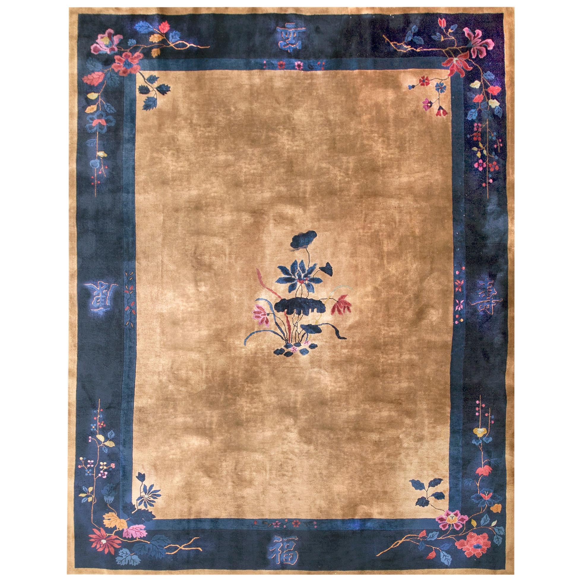 Antique Chinese Art Deco Rug 9' 0" x 11' 9"  For Sale