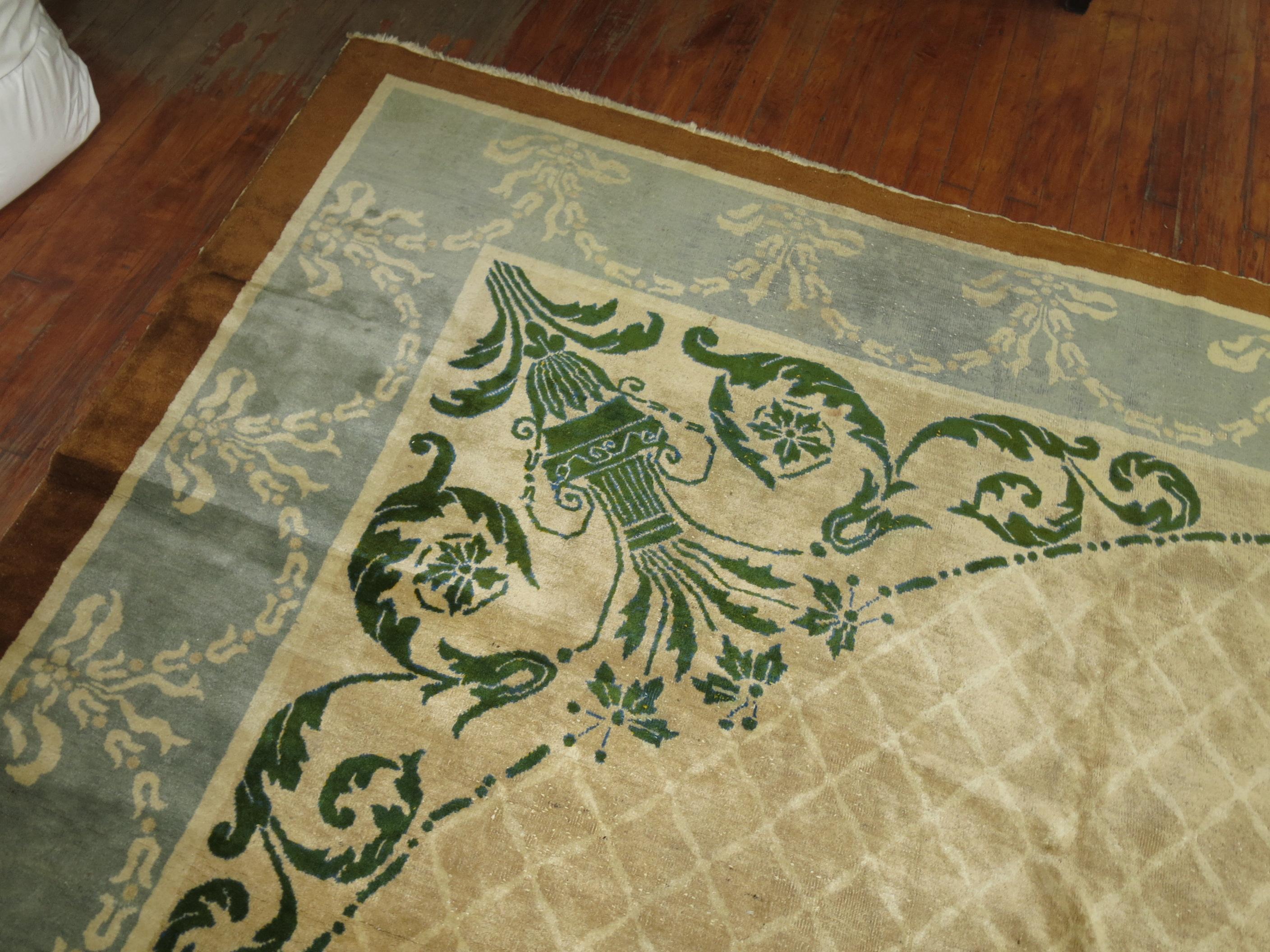 Chinese Art Deco Rug Influenced by 18th Century European Architecture In Excellent Condition In New York, NY