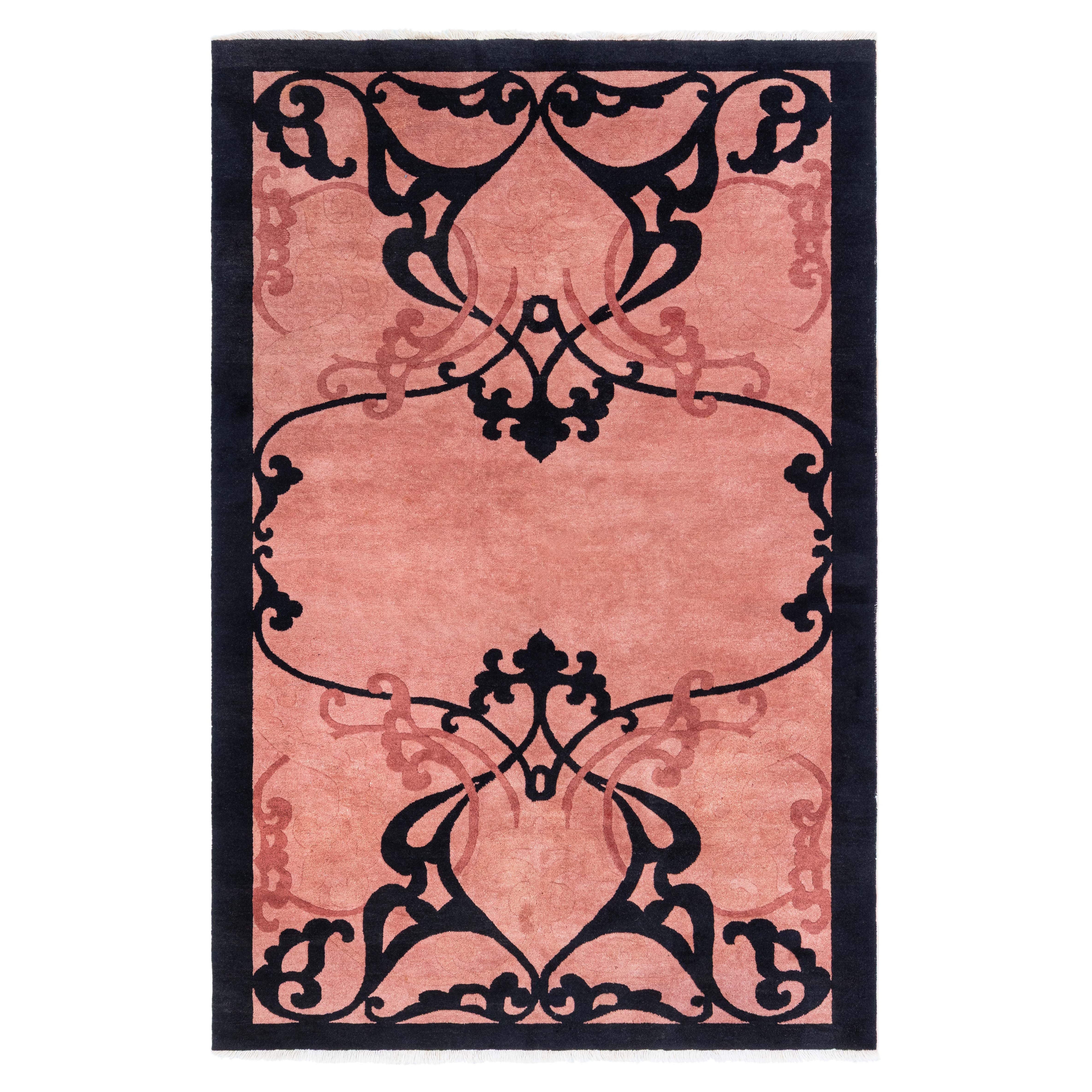 Chinese Art Deco Rug with Dramatic Curvilinear Motif  Doris Leslie Blau For Sale