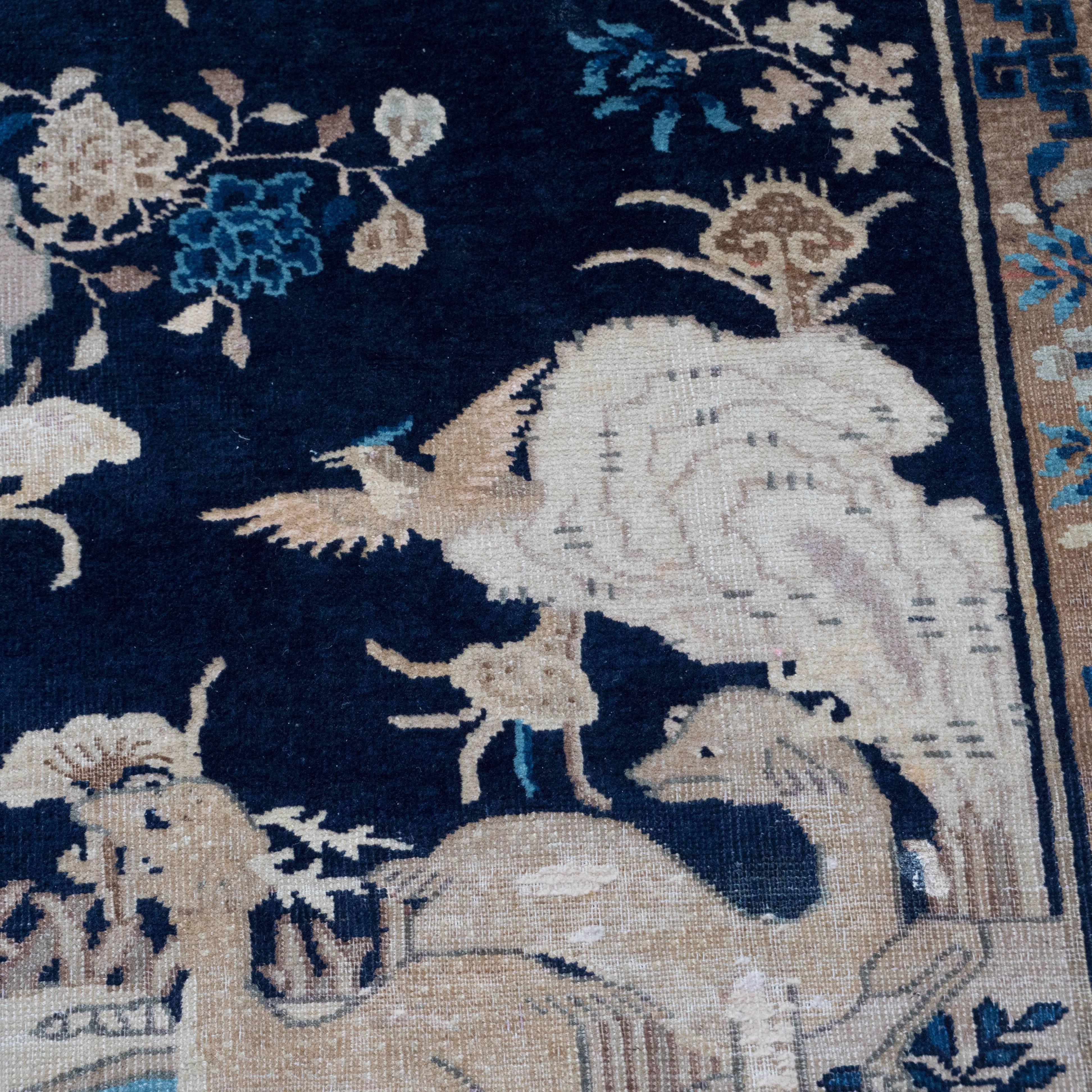 Early 20th Century Chinese Art Deco Rug with Hues of Midnight and Royal Blue, Sand and Rose For Sale