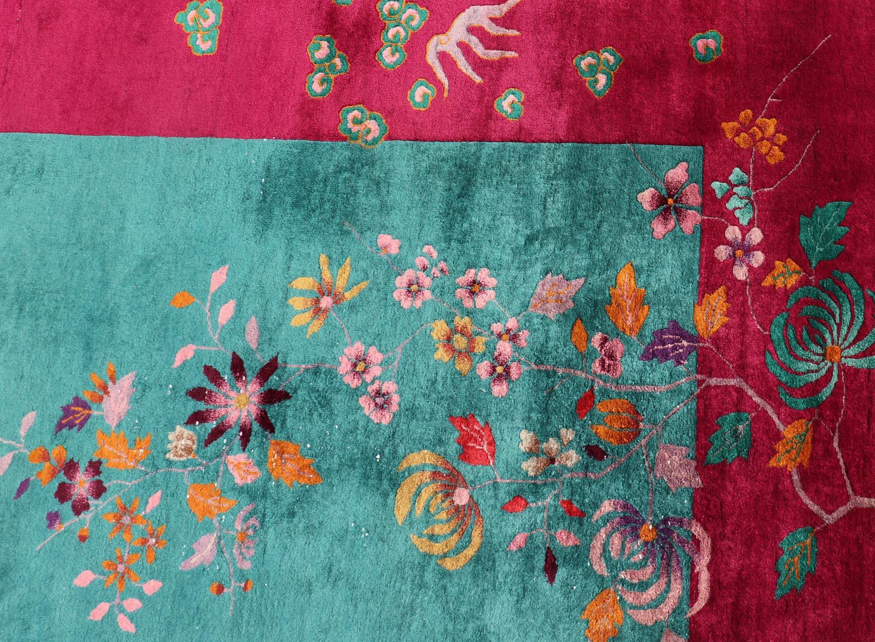 Chinesische Art Deco Teppich mit großen Vining Blume 9'6