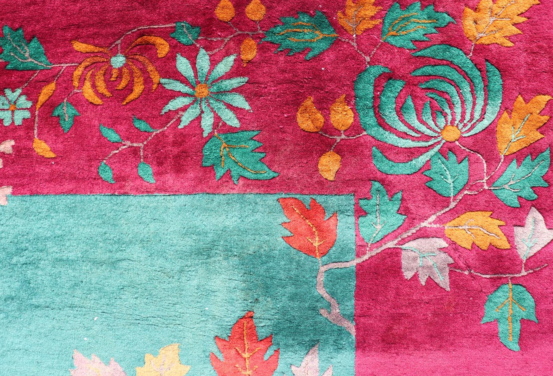 Chinesische Art Deco Teppich mit großen Vining Blume 9'6