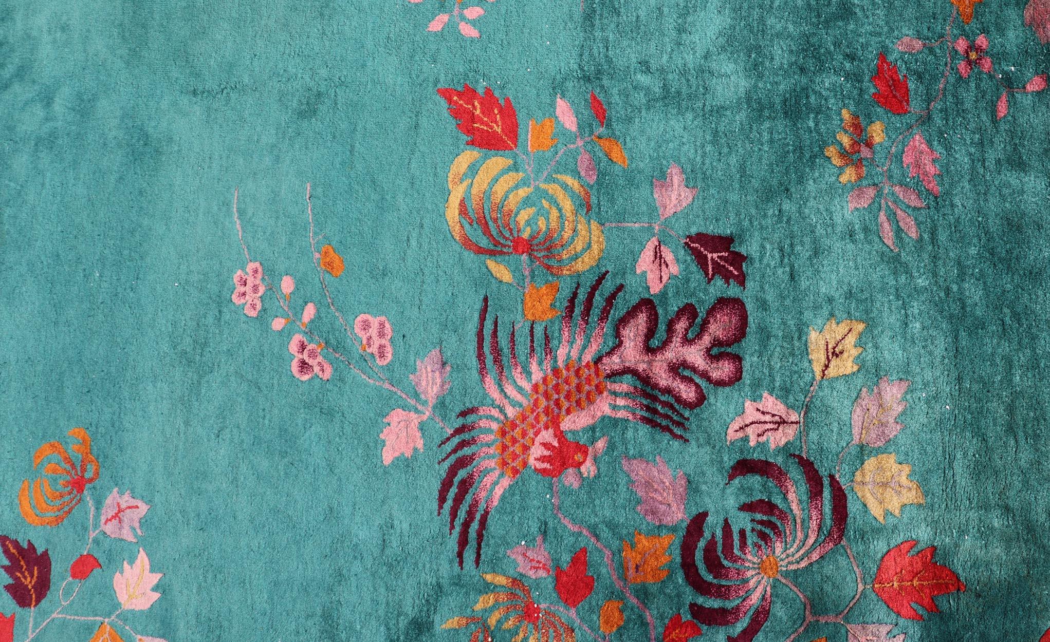 Chinesische Art Deco Teppich mit großen Vining Blume 9'6