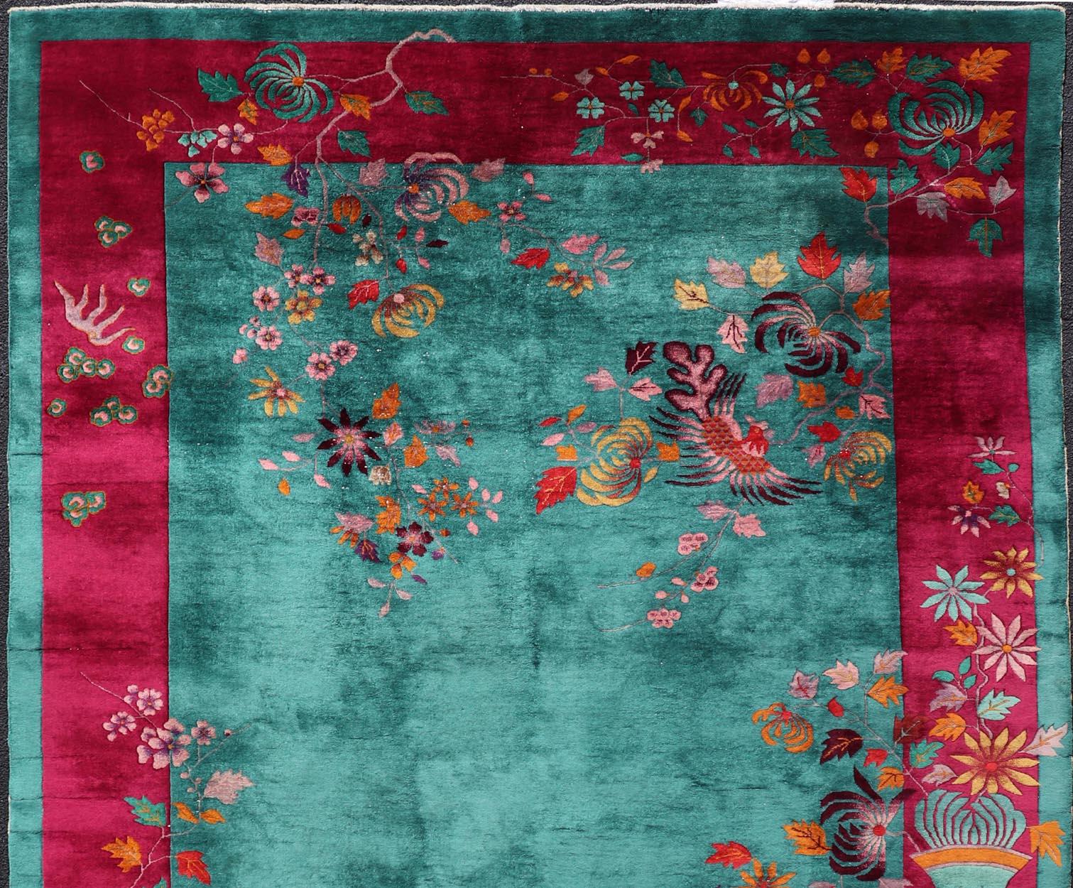 Chinesische Art Deco Teppich mit großen Vining Blume 9'6