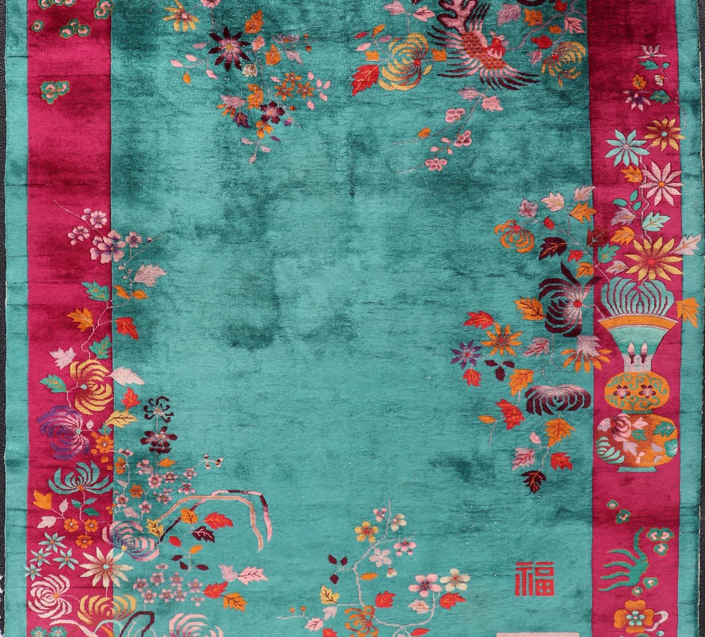 Chinesische Art Deco Teppich mit großen Vining Blume 9'6