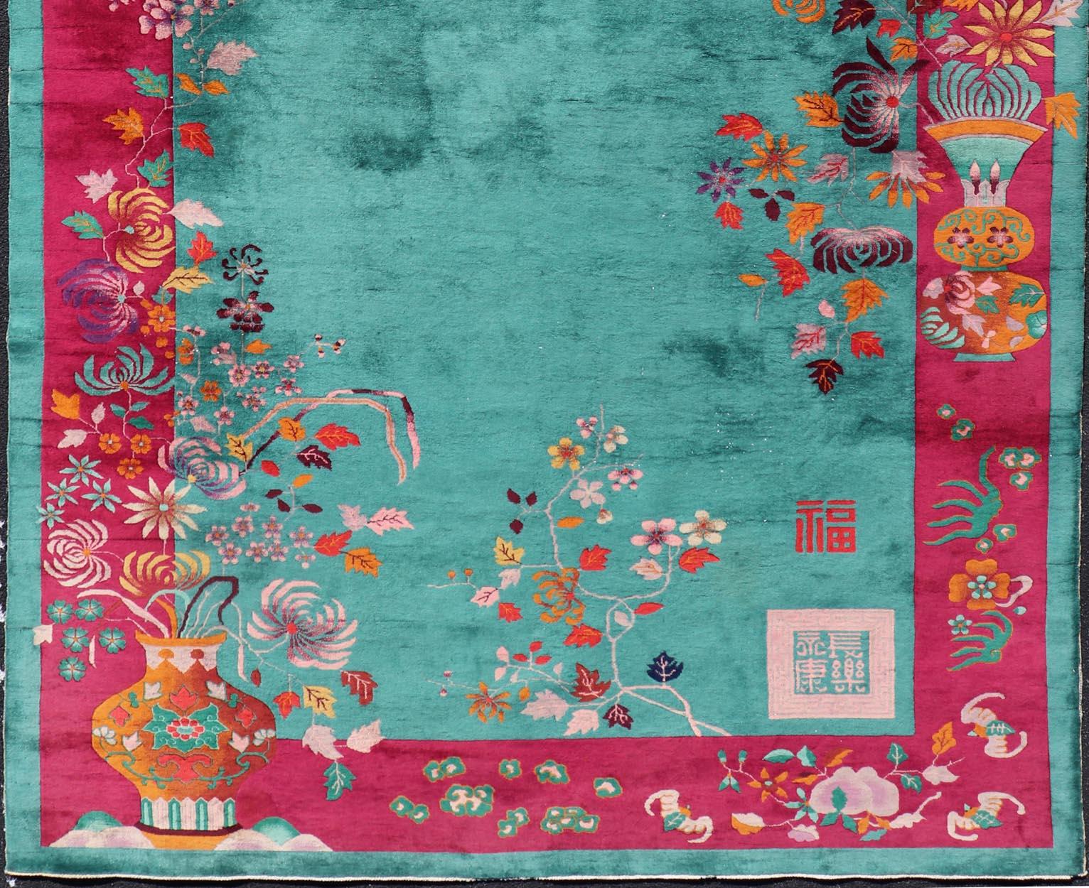 Chinesische Art Deco Teppich mit großen Vining Blume 9'6