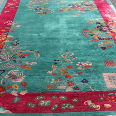 Chinese Art Deco Rug with Large Vining Flower 9'6" X13'5"