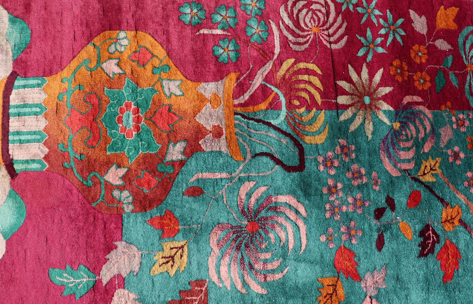 Chinesische Art Deco Teppich mit großen Vining Blume 9'6