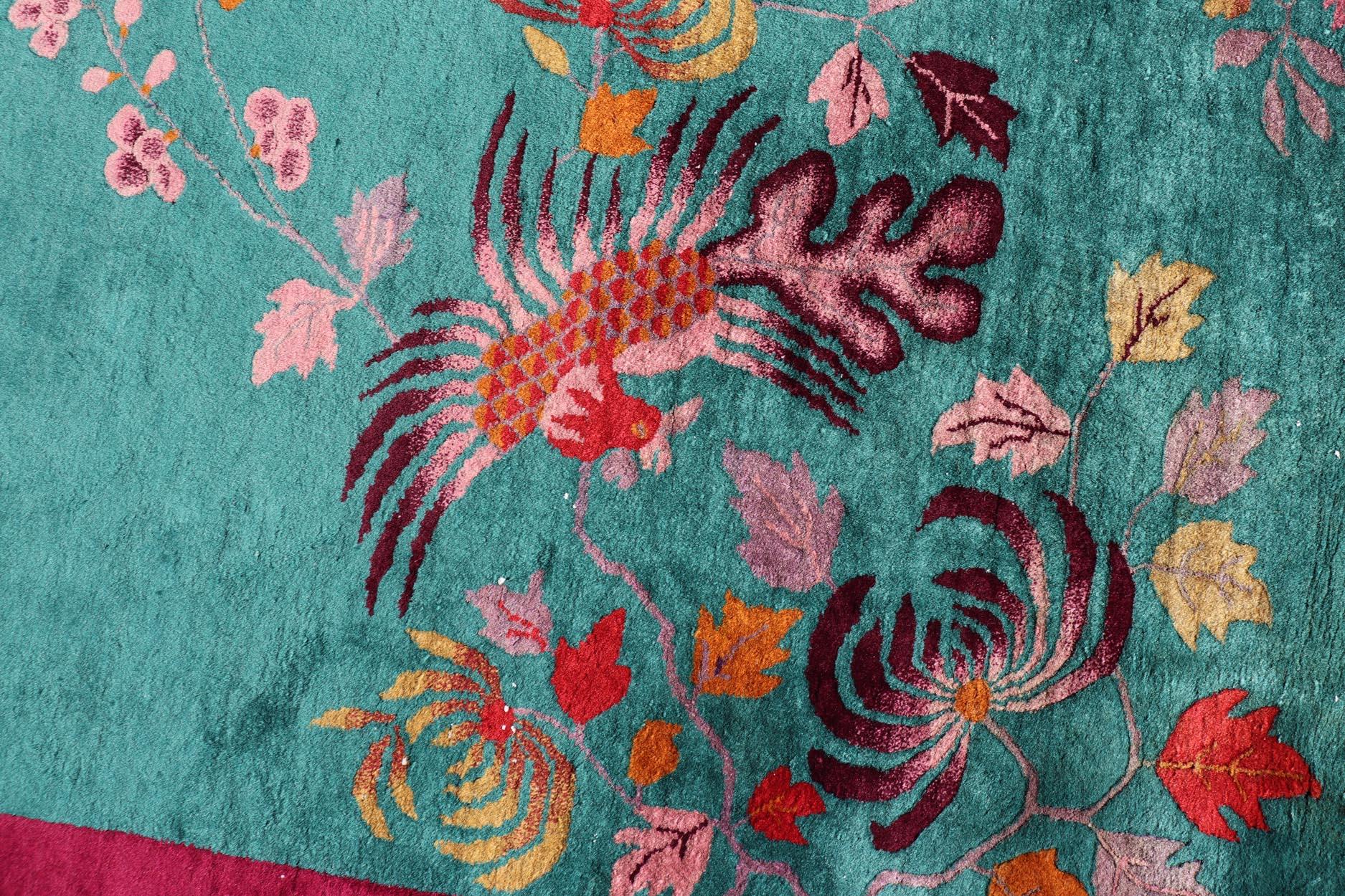 Chinesische Art Deco Teppich mit großen Vining Blume 9'6