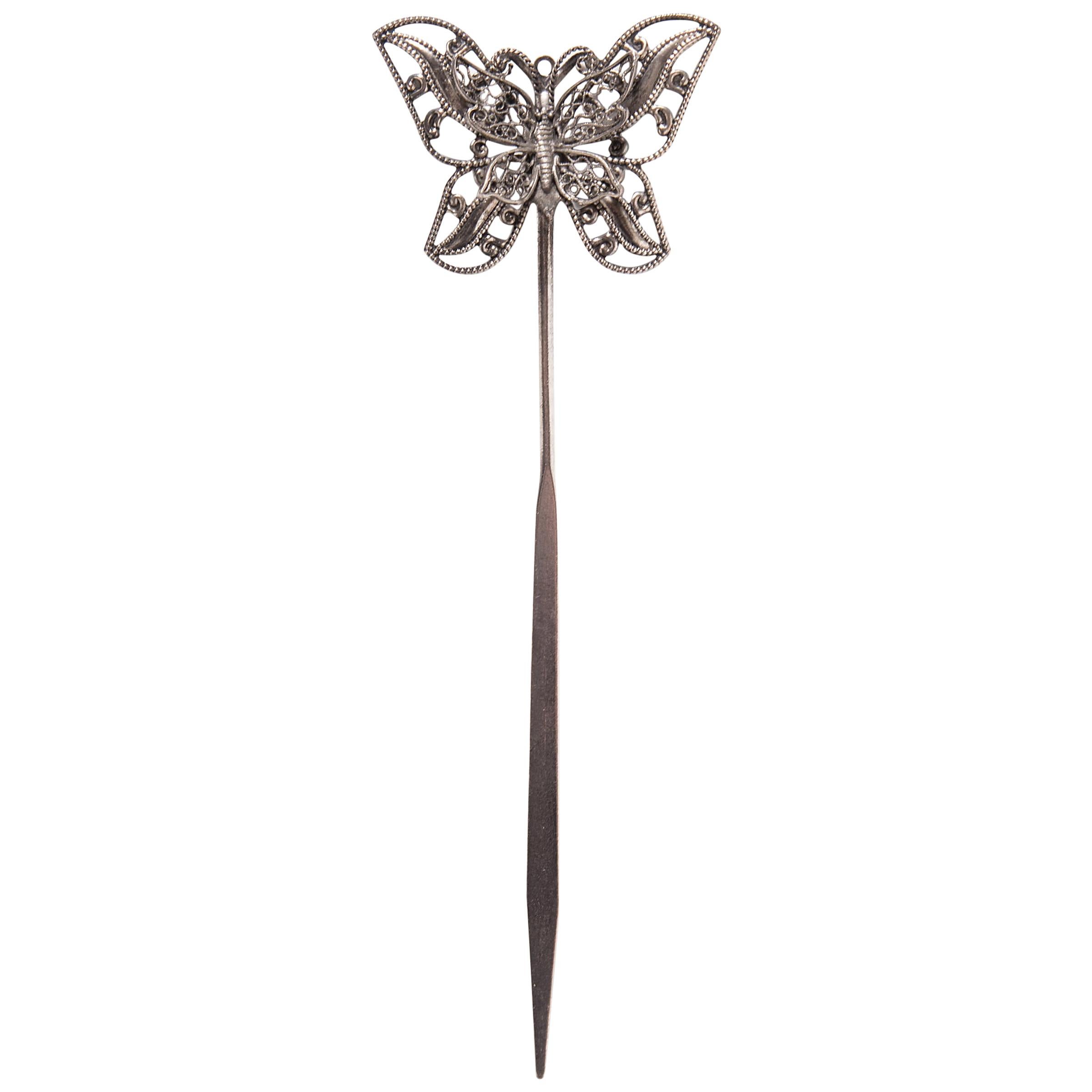 Chinese Art Deco Silver Butterfly Hairpin