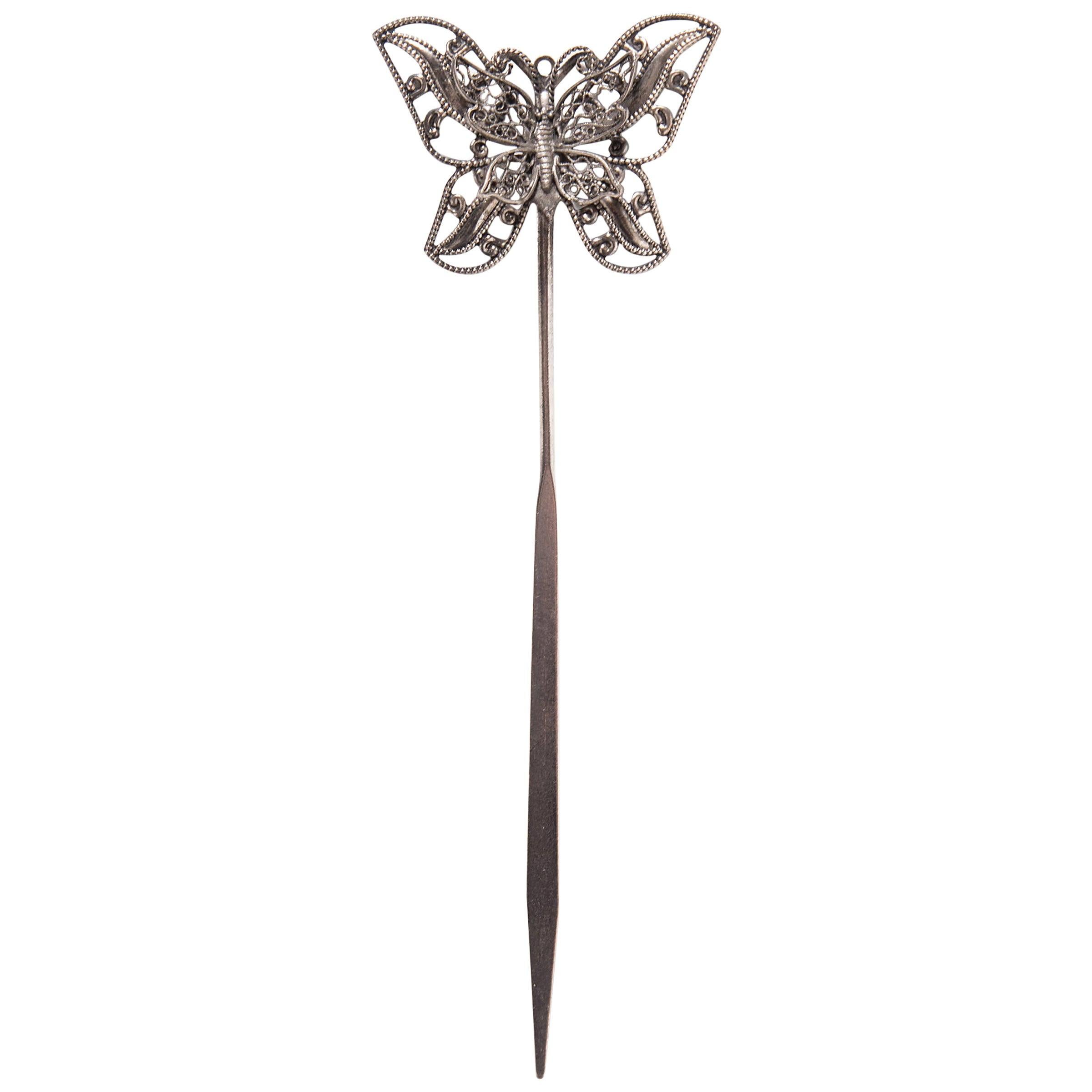 Chinese Art Deco Silver Butterfly Hairpin