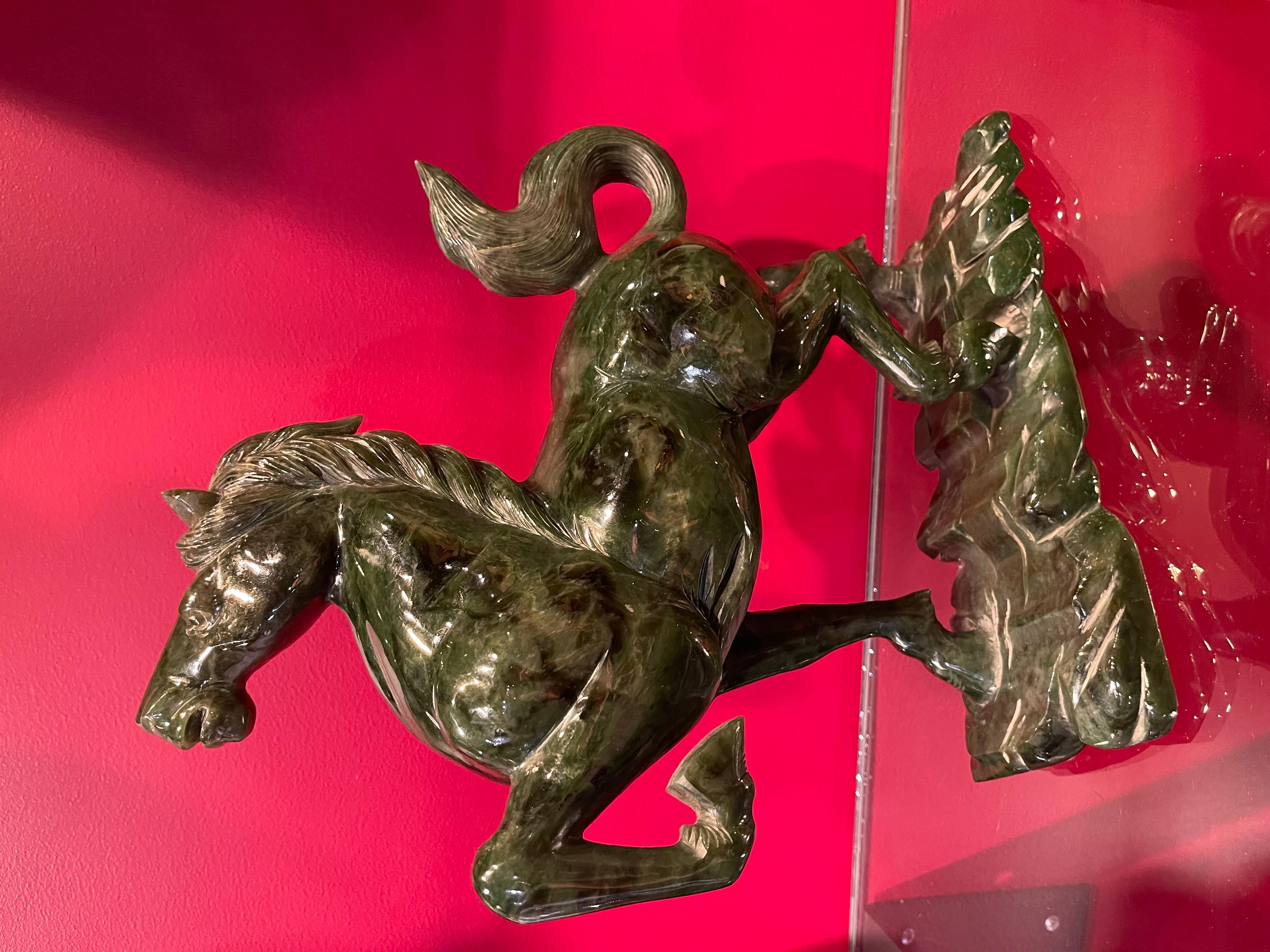 Chinese Export Chinese Art Deco Spinach-Green Jade Horse, Ca. 1920 For Sale