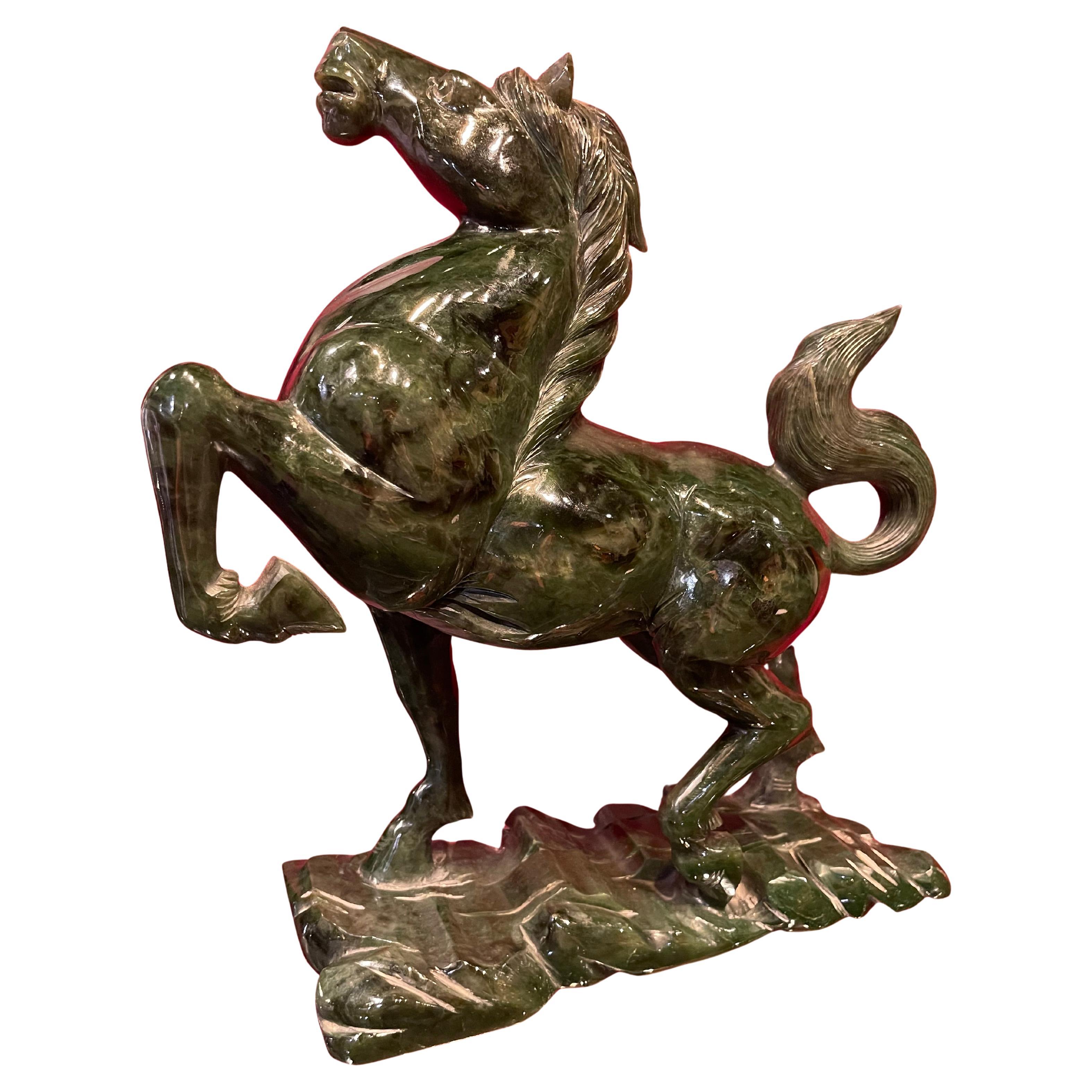 Chinese Art Deco Spinach-Green Jade Horse, Ca. 1920