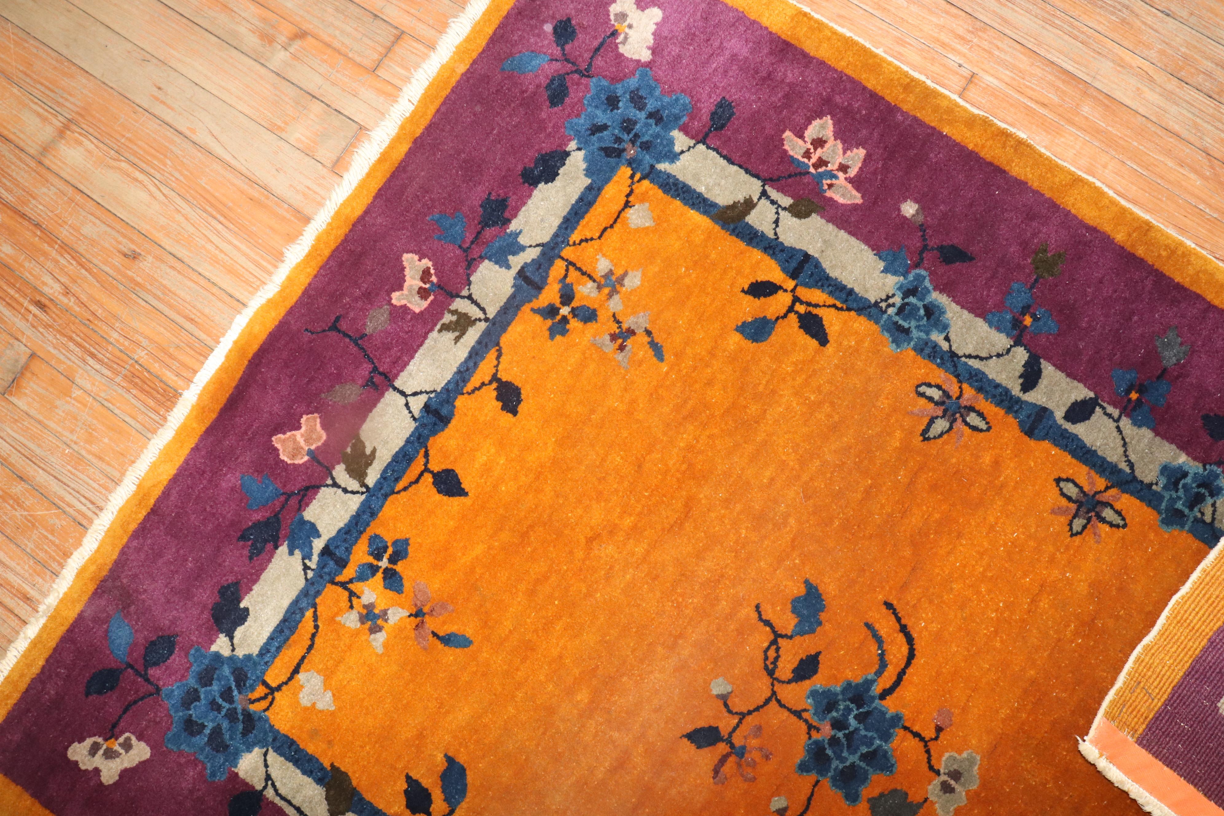 An authentic mid-20th century Chinese Art Deco rare square size rug

Measures: 4' x 4'10''.