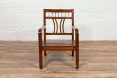 Art Deco Style 1950s Elmwood Armchair with Pierced Back and Curving Arms