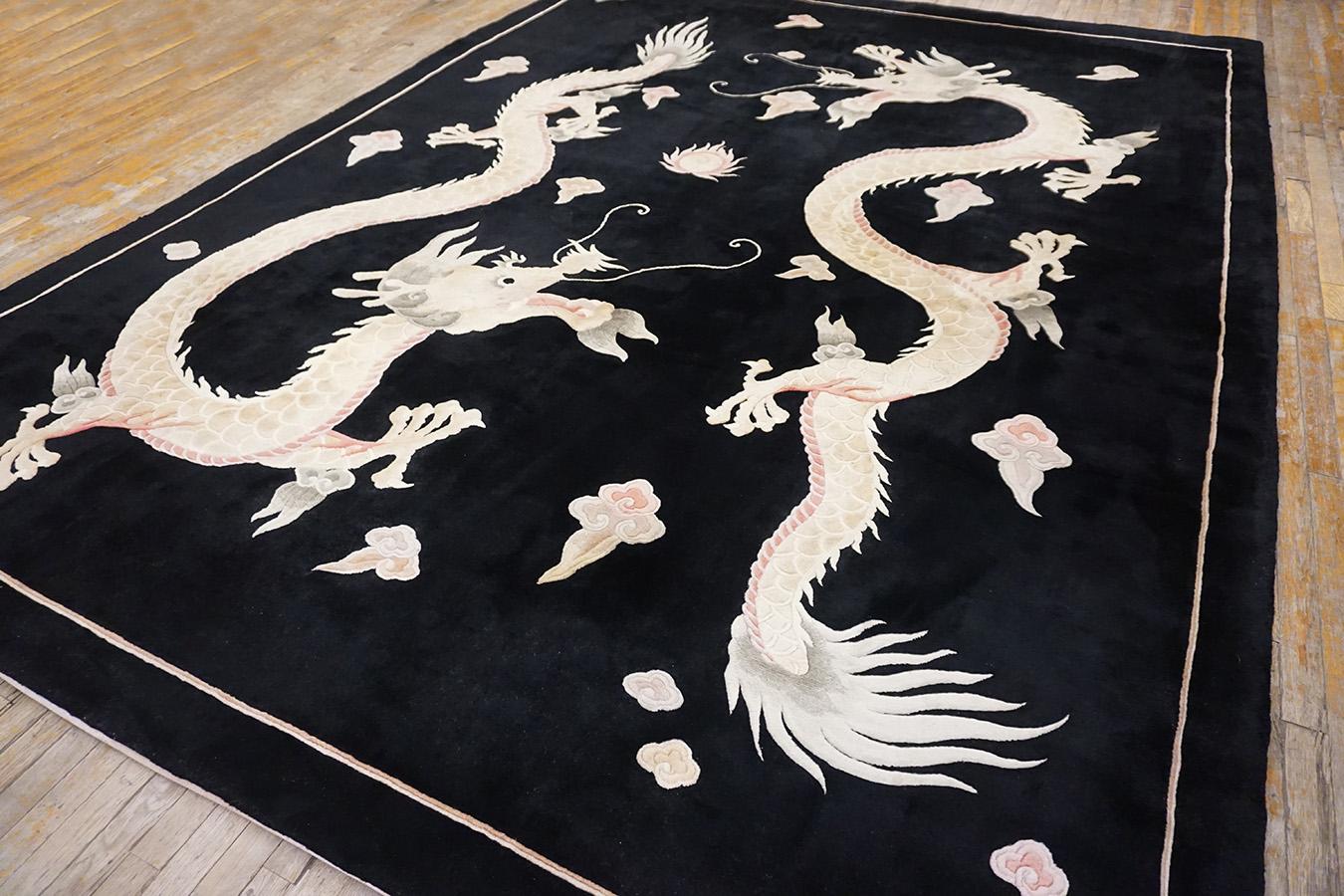 Noué à la main Chinese Art Deco Style Carpet with Dragons ( 9'x 12' - 275 x 365 ) en vente