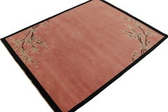 Chinese Art Deco Style Rug in Pink Open Field with Floral Patterns