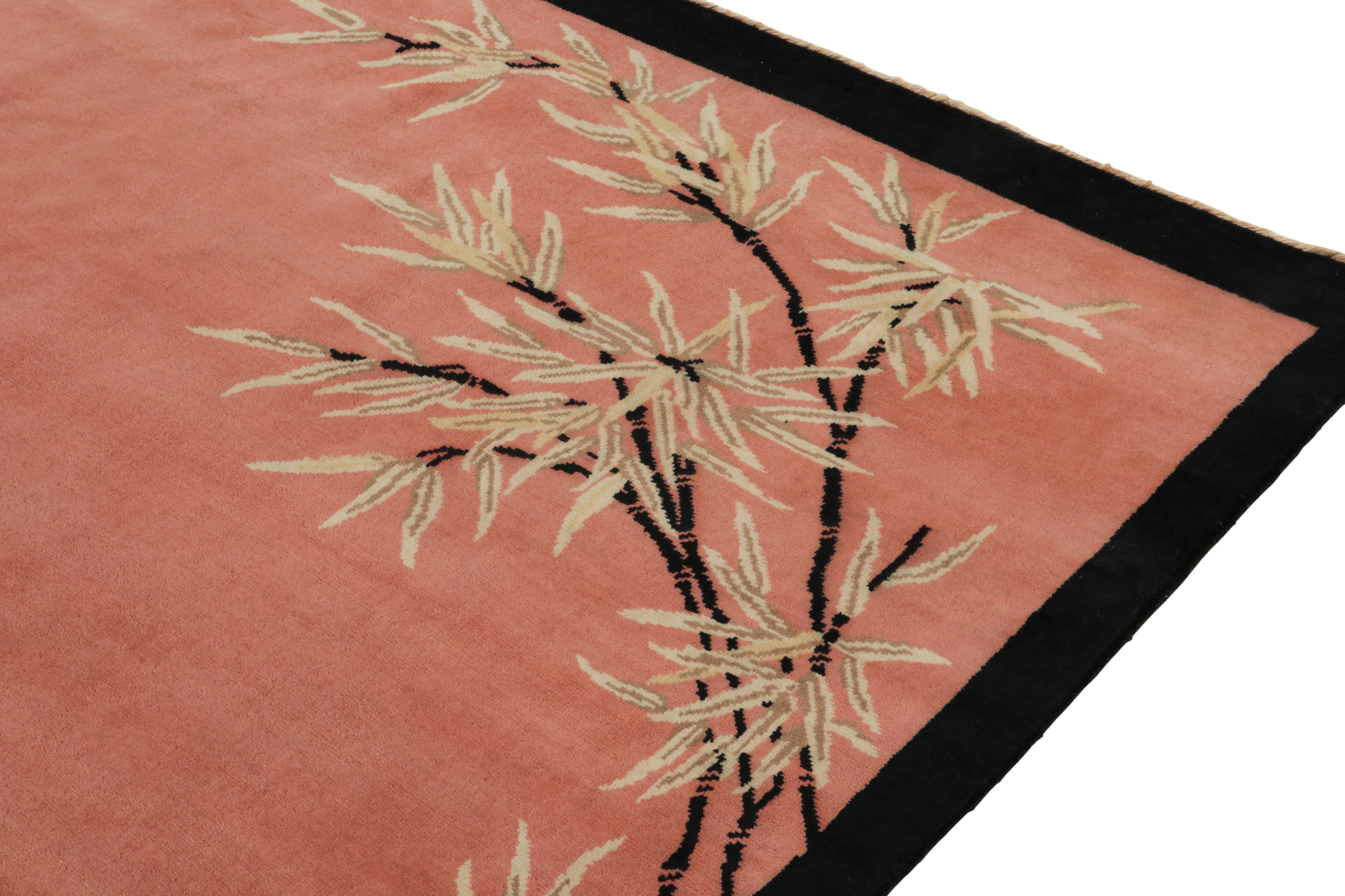 Chinese Art Deco Style Rug in Pink Open Field with Floral Patterns In Good Condition In Long Island City, NY