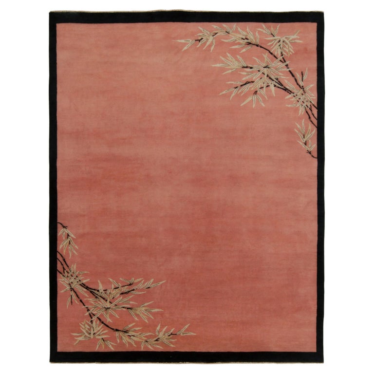 Chinese Art Deco Style Rug in Pink Open Field with Floral Patterns For ...