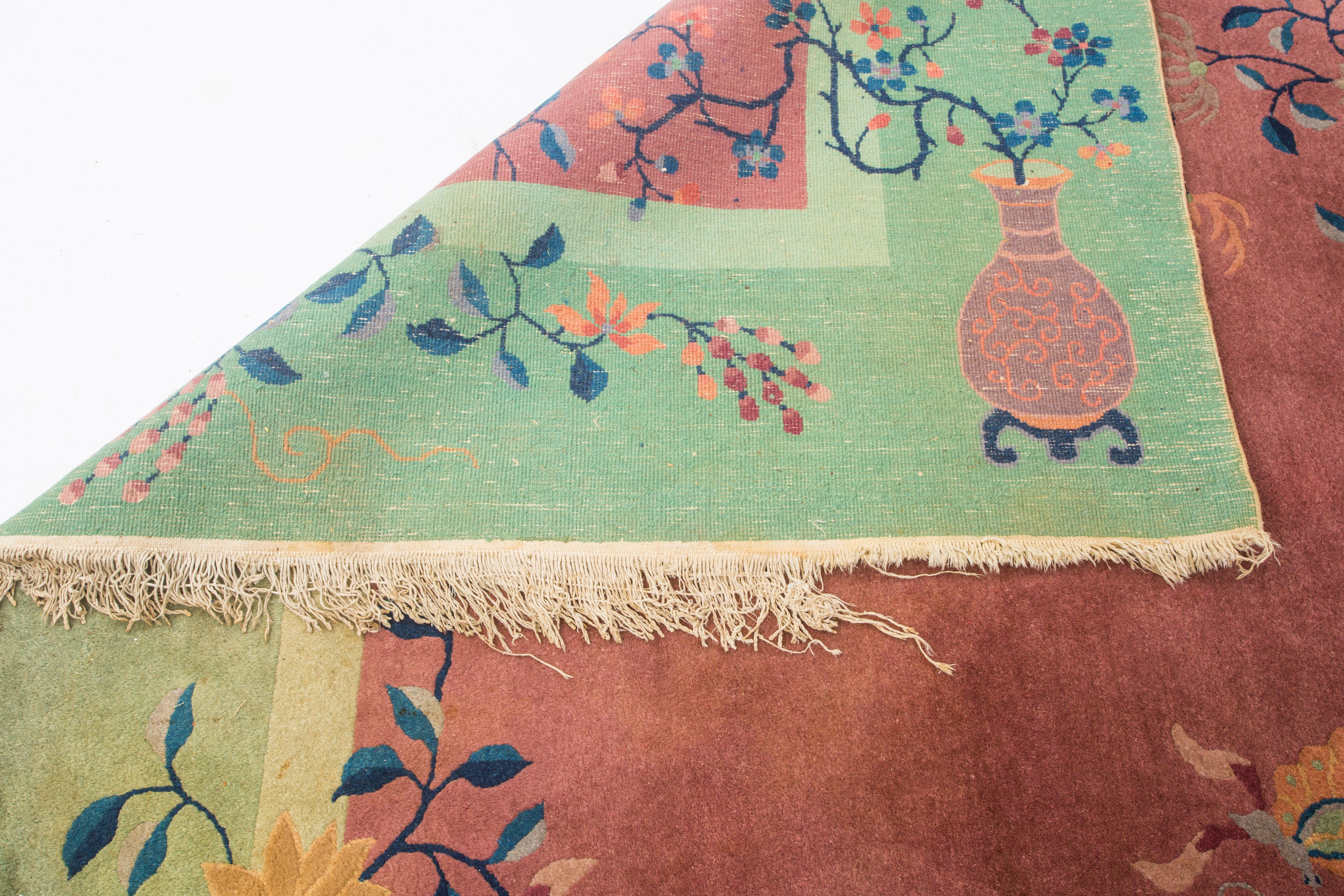 Chinese Art Deco, Soft Pastel Antique Carpet For Sale 4