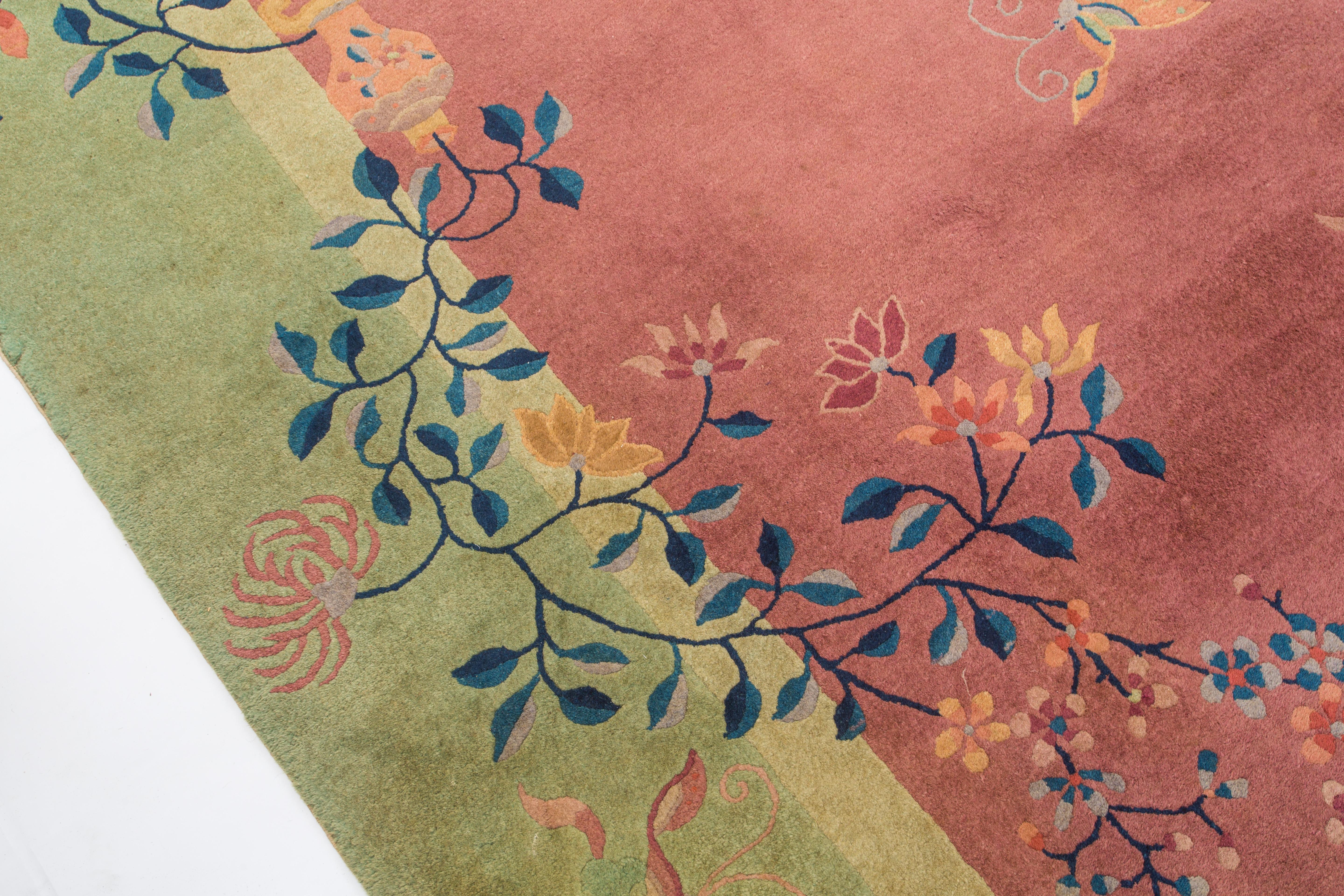 Woven Chinese Art Deco, Soft Pastel Antique Carpet For Sale