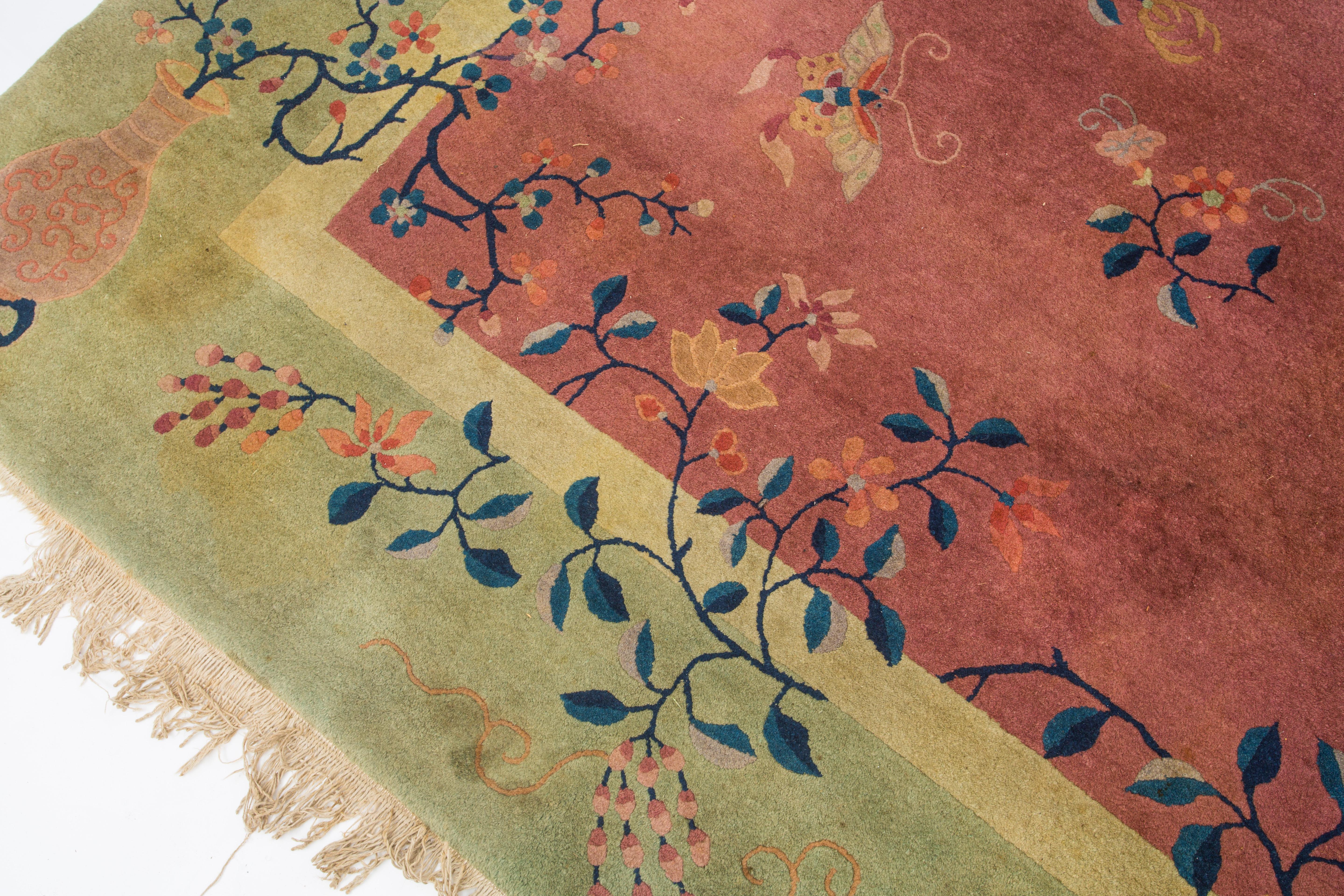 Chinese Art Deco, Soft Pastel Antique Carpet In Good Condition For Sale In WYNNUM, QLD