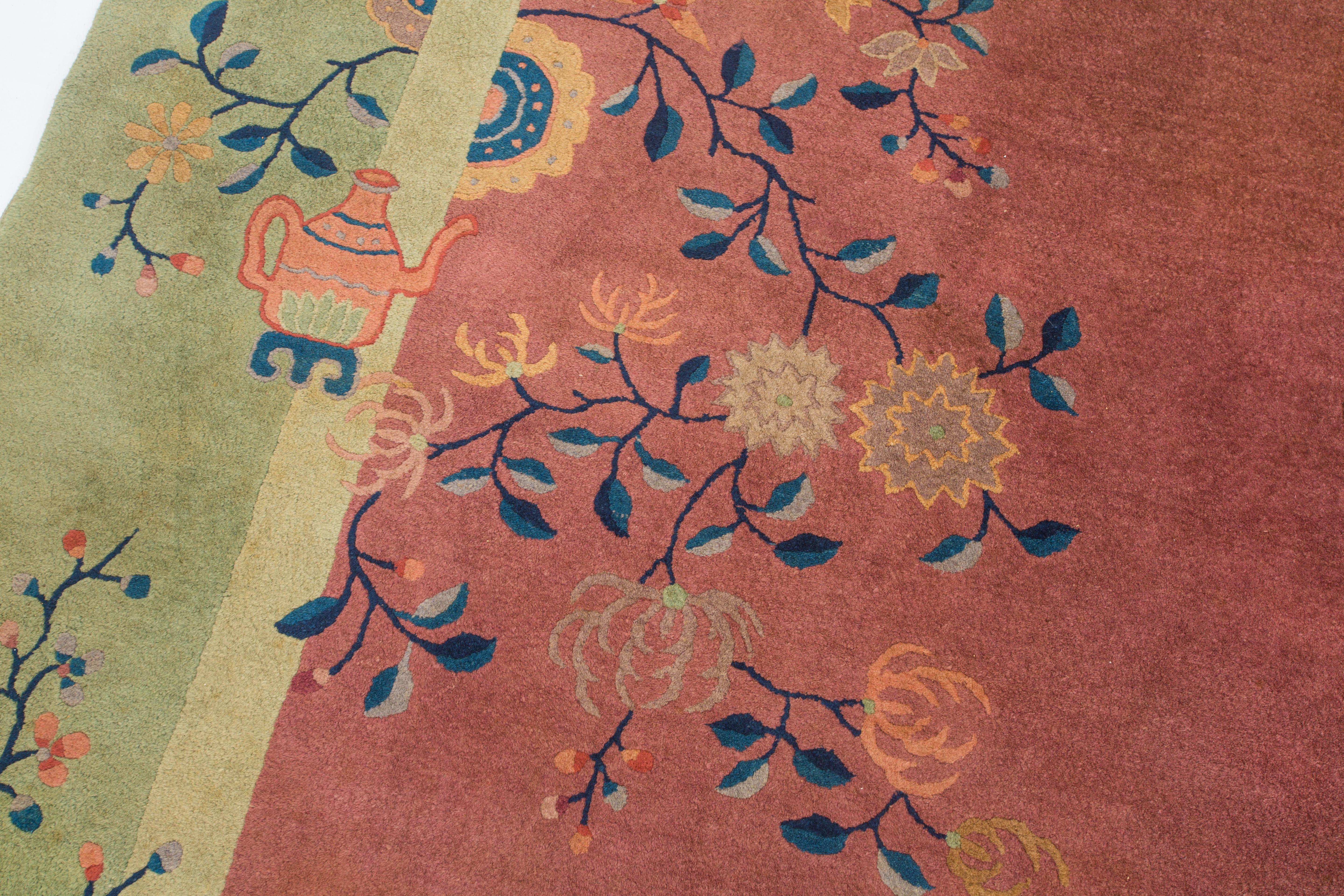 20th Century Chinese Art Deco, Soft Pastel Antique Carpet For Sale