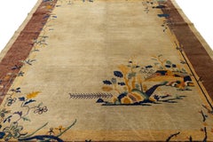 Chinese Art Deco Wool Rug Pagoda & Floral Design - Earthy Bronze & Gold Tones