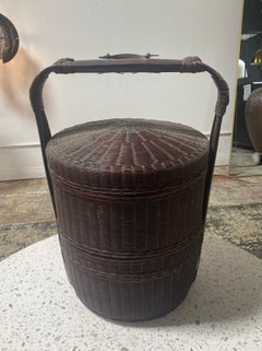 Chinese Asian Antique Rattan and Bamboo Tiered Qing Wedding Basket, 19th Century