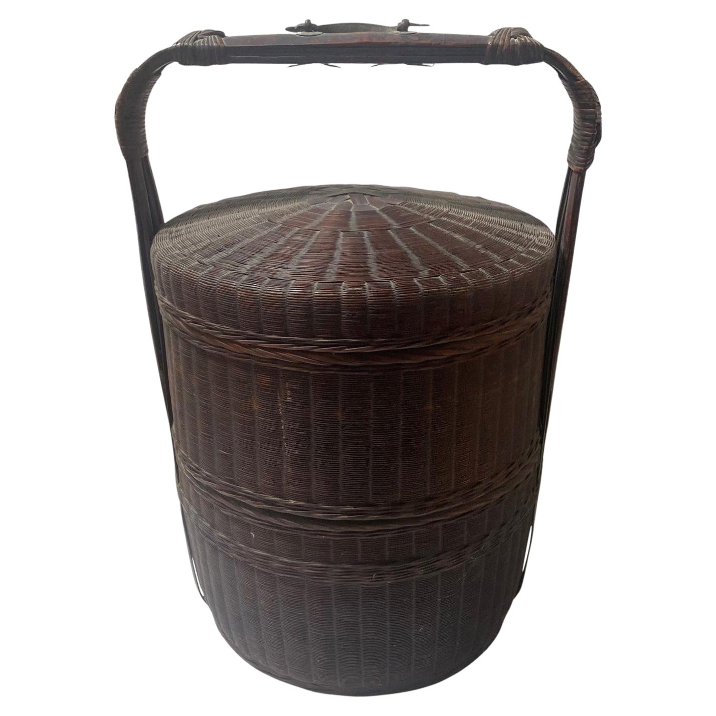 Chinesischer asiatischer antiker chinesischer, gestufter Qing-Hochzeitskorb aus Rattan und Bambus, 19. Jahrhundert