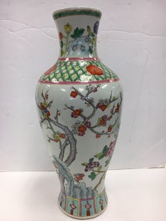 Chinese Asian Baluster Form Porcelain Hand Painted Vase with Flowers and Vine