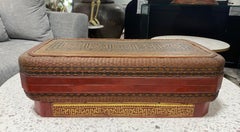 Chinese Asian Large Antique Hand Woven Bamboo Rattan Lacquer Lidded Basket