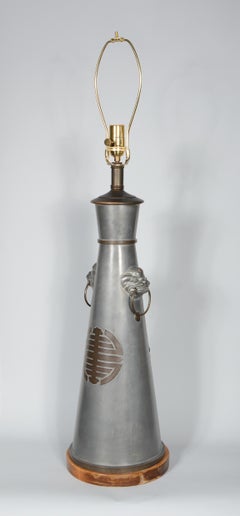 Chinese Asian Style Pewter and Brass Table Lamp with Foo Dogs