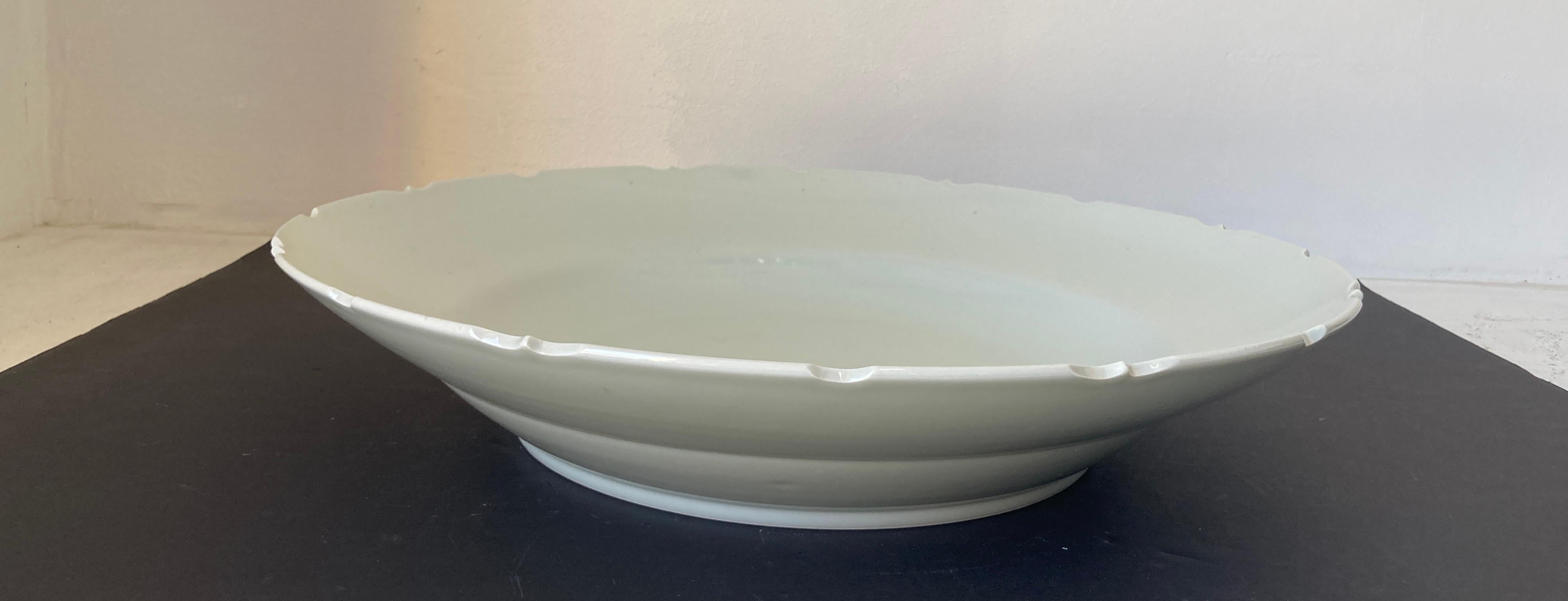 Chinese Export Chinese Asian White Ceramic Platter Bowl Scalloped Rim Huge Heavy 24 in. D. For Sale