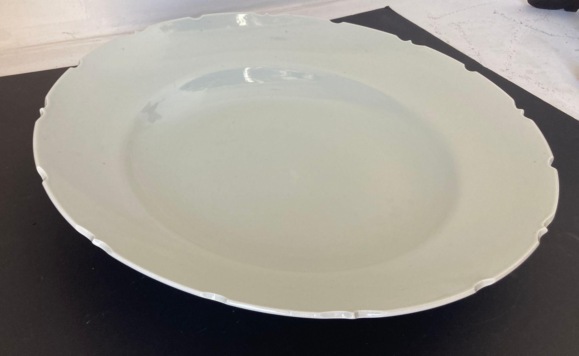 Hand-Crafted Chinese Asian White Ceramic Platter Bowl Scalloped Rim Huge Heavy 24 in. D. For Sale