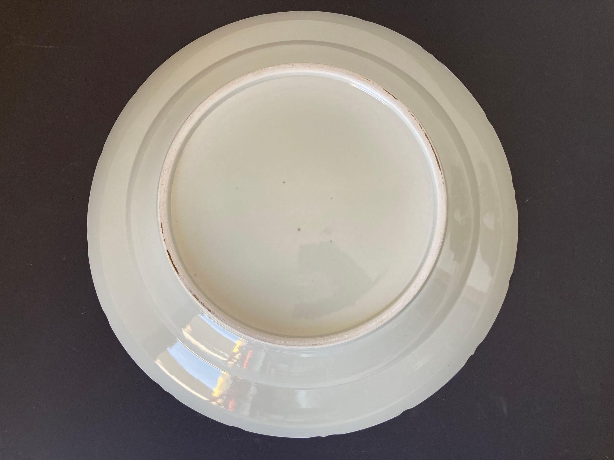 20th Century Chinese Asian White Ceramic Platter Bowl Scalloped Rim Huge Heavy 24 in. D. For Sale