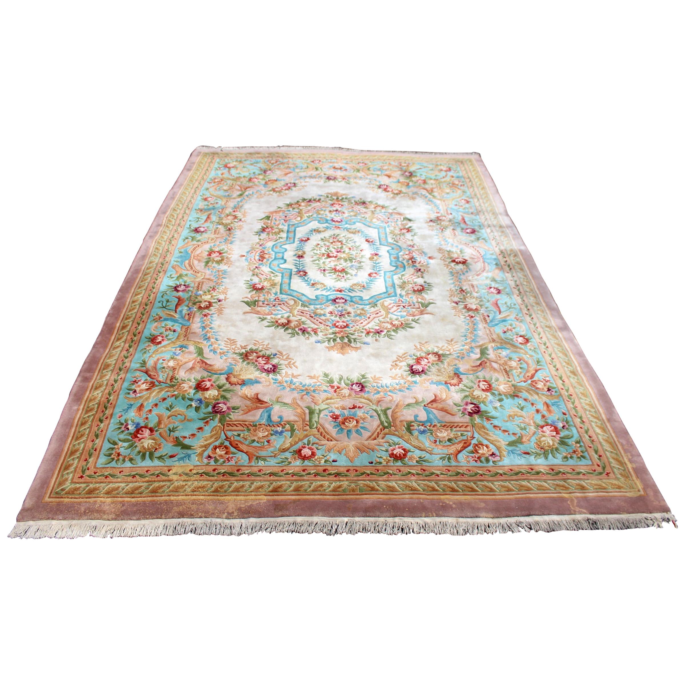 Chinese Aubusson Carpet Savonnerie Thick Wool Pile Rug For Sale