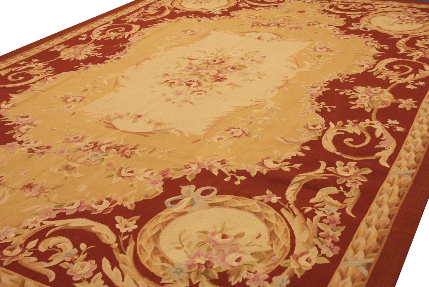 This magnificent Chinese Aubusson flat-weave rug with medallion and floral design is a perfect addition to any room. The ivory color is beautiful and the floral medallion with elegant ornamentation of flowers is simply majestic. It's sure to add