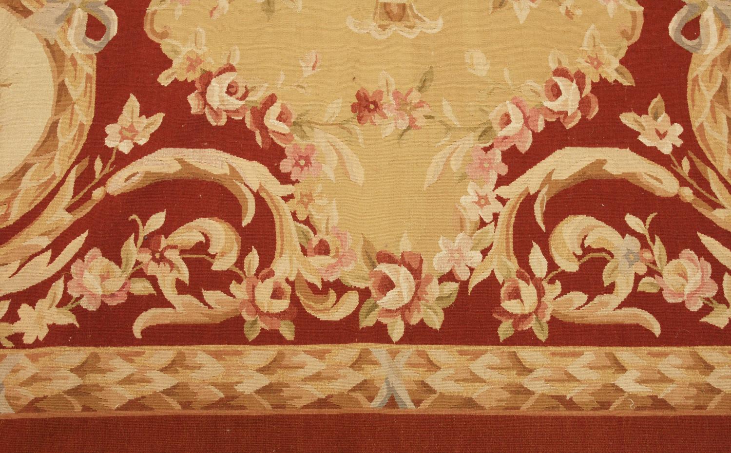 Other Chinese Aubusson Flat-Weave Rug with Medallion and Floral Design, 21st Century