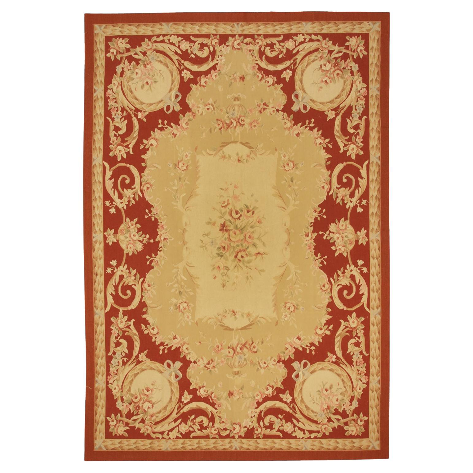 Chinese Aubusson Flat-Weave Rug with Medallion and Floral Design, 21st Century