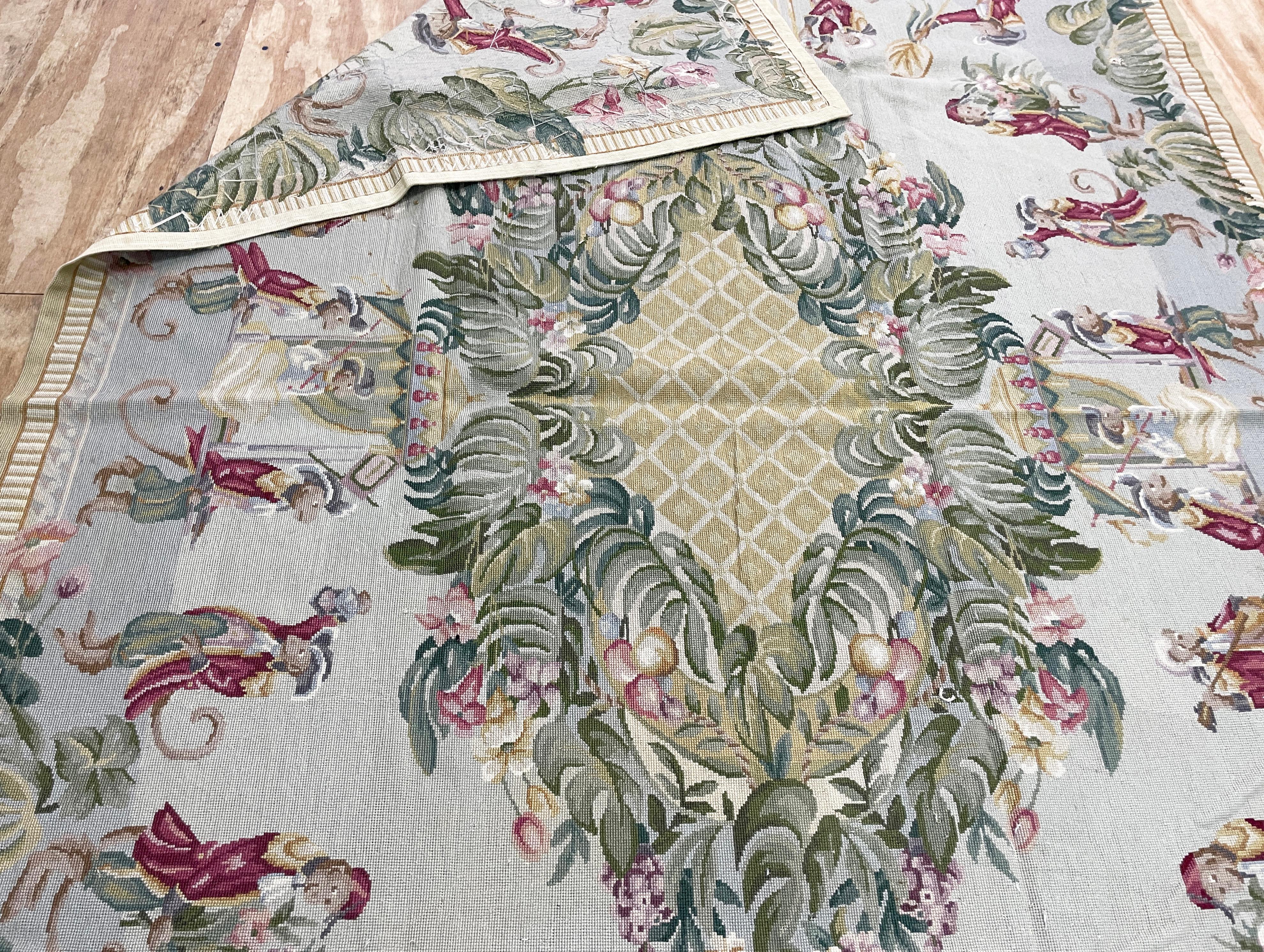 Hand-Knotted Chinese Aubusson Needlepoint Carpet For Sale