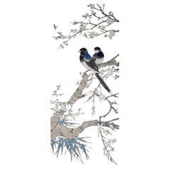 Chinesisches Gemälde mit glücksverheißenden Vögeln und Blumen