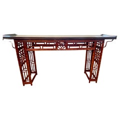 Chinese Bamboo Altar Console Table With Brighton Pavilion  Fretwork