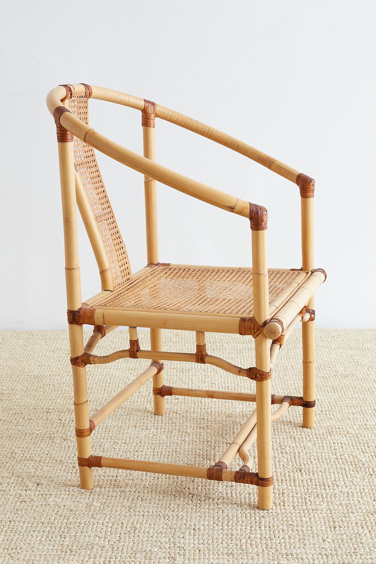 Indonesian Chinese Bamboo and Cane Horseshoe Armchair