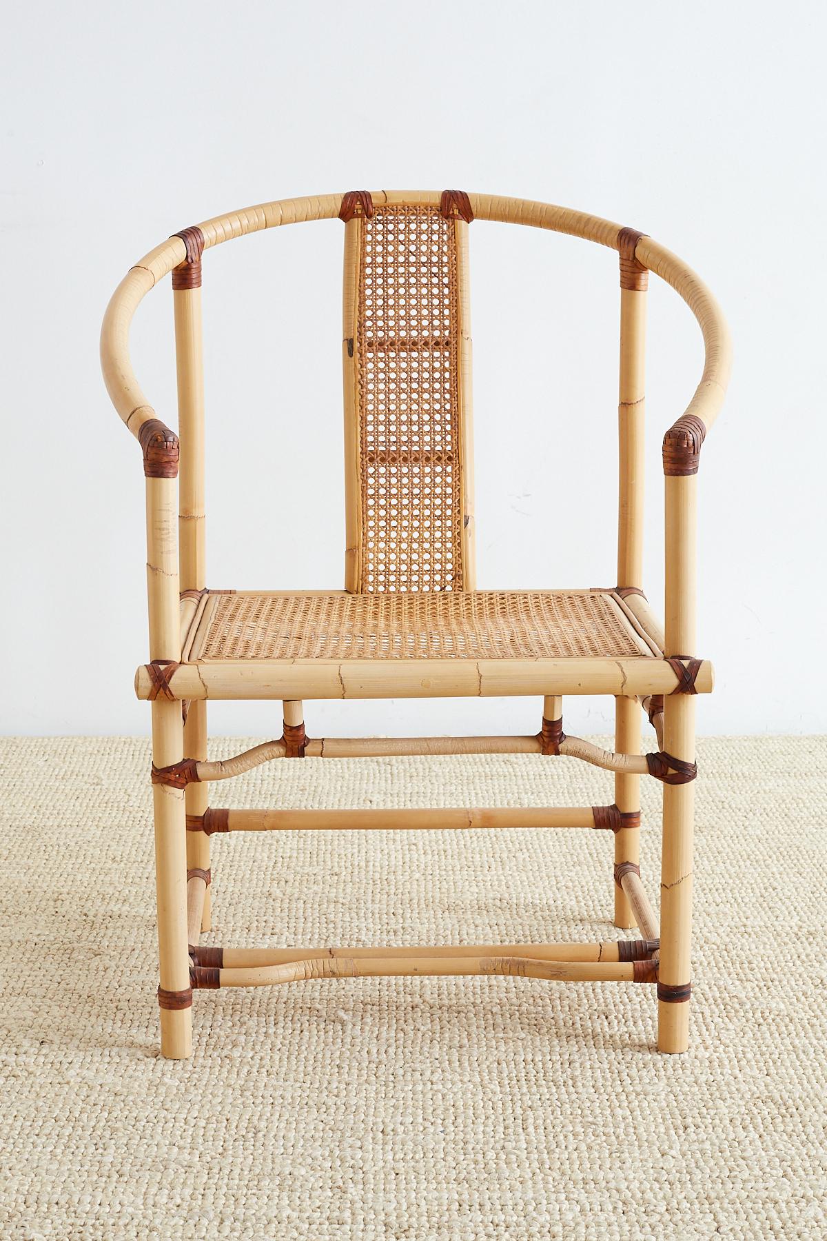 Hand-Crafted Chinese Bamboo and Cane Horseshoe Armchair