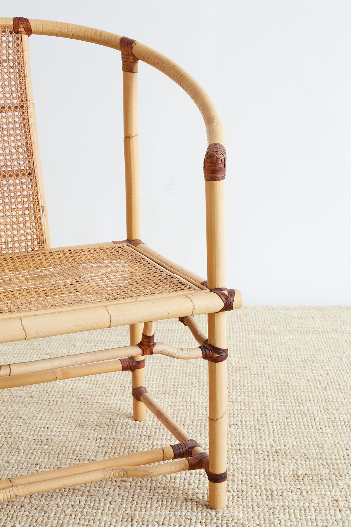 20th Century Chinese Bamboo and Cane Horseshoe Armchair