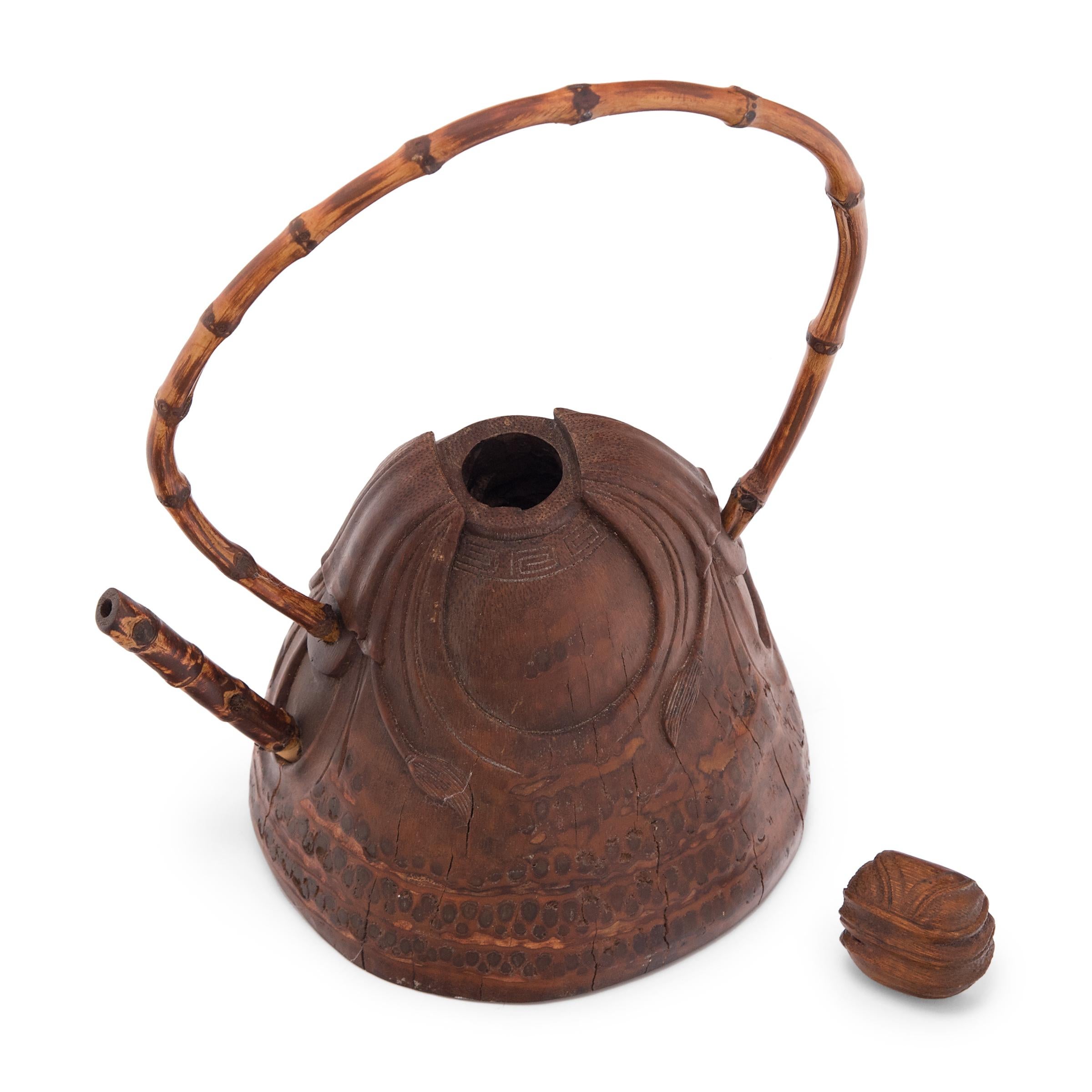 20th Century Chinese Bamboo Cloth Teapot with Arched Handle, c. 1900 For Sale